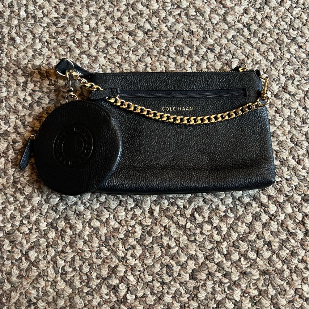 NWT Cole Haan Grand Series Black Leather Gold Chain Mini Bag